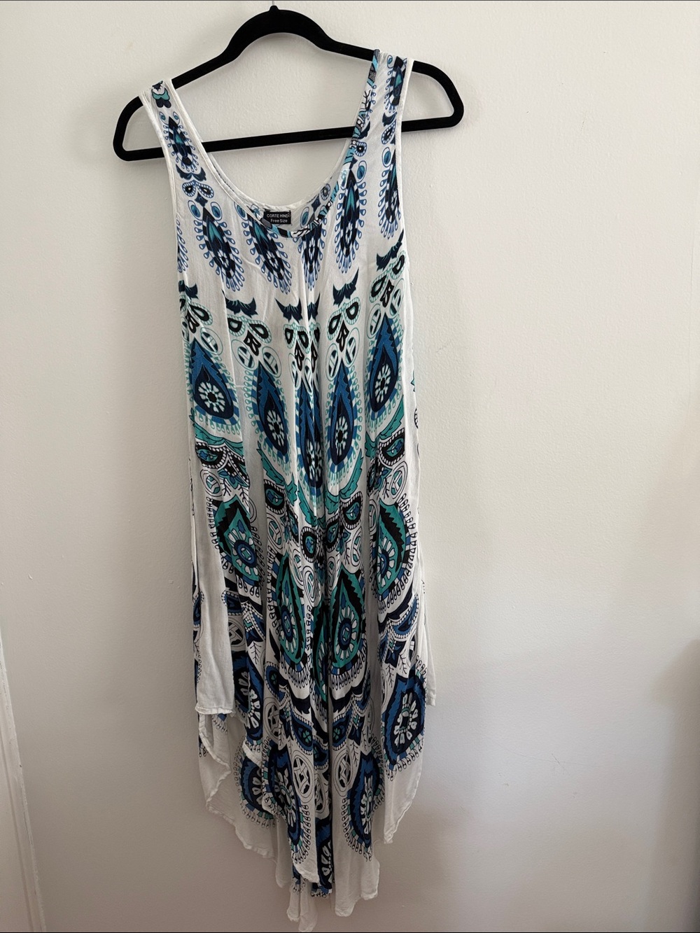 Women’s White Blue Patterned Swim Coverup Dress